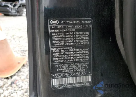 2006 Land Rover Lr3 Se z USA, uszkodzony, nr VIN SALAE25466A387565